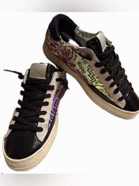 P448 John Iridescent Graffiti Leather Sneakers Size 40